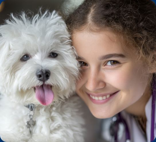 Jeune fille souriante avec un chien.